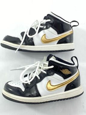 Nike Air Jordan 1 Mid SE Toddler Sneakers BQ6933-007 Black White Gold Size 9C